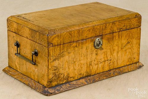 Brass mounted burled humidor, 19th c., stamped C. N. Swift, 6'' h., 12'' w.