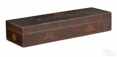 New England painted violin case, early 19th c., the interior inscribed S.C. Walker.
