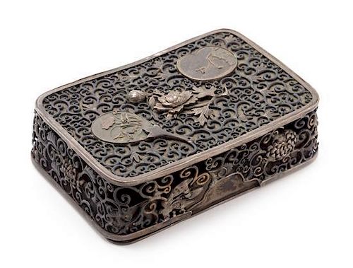 * A Chinese Export Silver Box Length of box 4 inches.