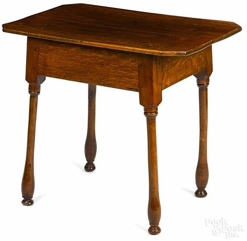 George II walnut and oak tavern table, ca. 1760, with turned legs terminating in button feet