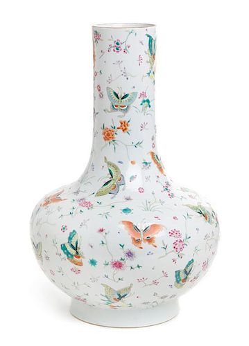 A Famille Rose Porcelain Vase Height 14 1/4 inches.