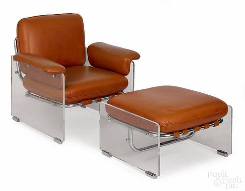 Three-piece Italian mid-century modern Lucite and leather living room suite, mid 20th c.