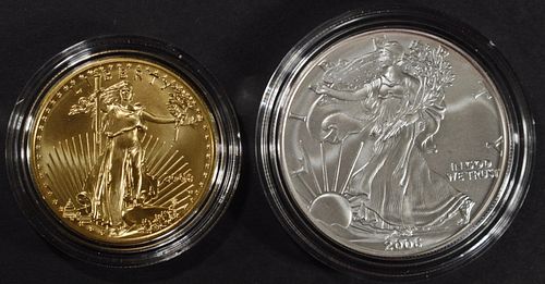 AMERICAN EAGLE 20TH ANNIV GOLD & SILVER COIN SET O