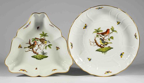 HUNGARIAN HEREND "ROTHSCHILD BIRD" PORCELAIN TABLE ARTICLES, LOT OF TWO