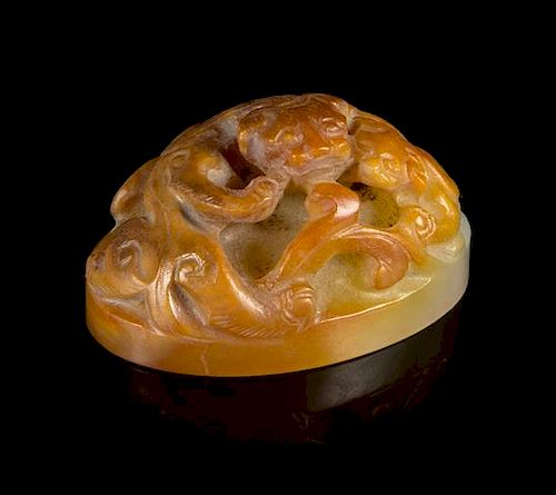A Celadon and Russet Jade Seal Length 2 inches.