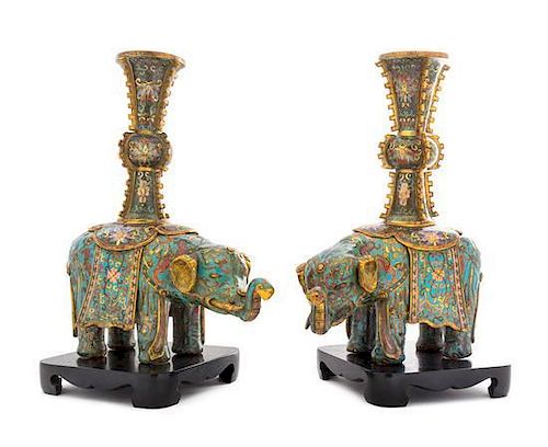 * A Pair of Cloisonne Enamel Elephant-Form Candle Holders Height of each figure 11 inches.