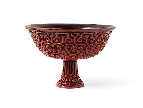 A Tixi Cinnabar Lacquer Stembowl Height 4 1/4 inches.