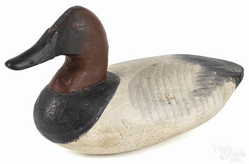 Susquehanna River carved and painted canvasback duck decoy, early 20th c., 15'' l.