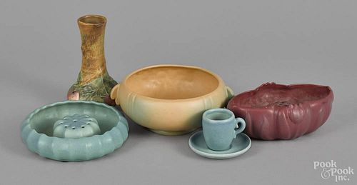 Nine pieces of art pottery, 20th c., to include Weller and Van Briggle, tallest - 7 1/2''.