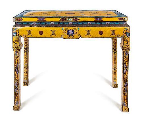 A Chinese Cloisonne Enamel Altar Table Height 32 x width 41 x depth 16 1/4 inches.