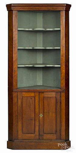 Pine one-piece corner cupboard, 19th c., with an open top, 78 1/2'' h., 33'' w.