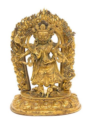 A Sino-Tibetan Gilt Bronze Figure of a Bodhisattva Height 7 7/8 inches.