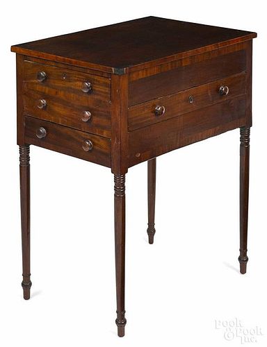 Pennsylvania Sheraton mahogany work table, ca. 1815, 28 1/4'' h., 15 3/4'' w., 22 1/2'' d.