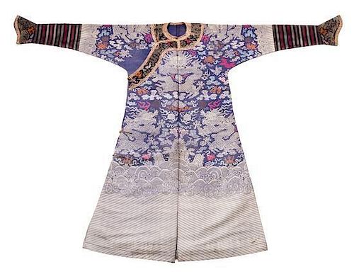 A Embroidered Silk Dragon Robe, Jifu Width of robe 78 1/2 inches.