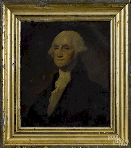 Oil on canvas portrait of George Washington, 19th c., 16'' x 14''.