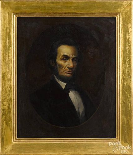 American oil on canvas portrait of Abraham Lincoln, 19th c., 27 1/2'' x 22 1/2''.