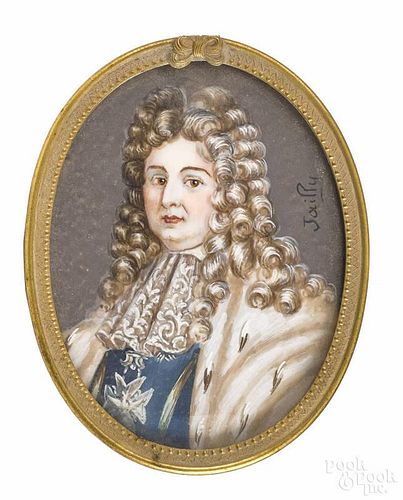 Miniature portrait of Louis XIV, early 20th c., signed Joliry, 3'' x 2 1/4''.