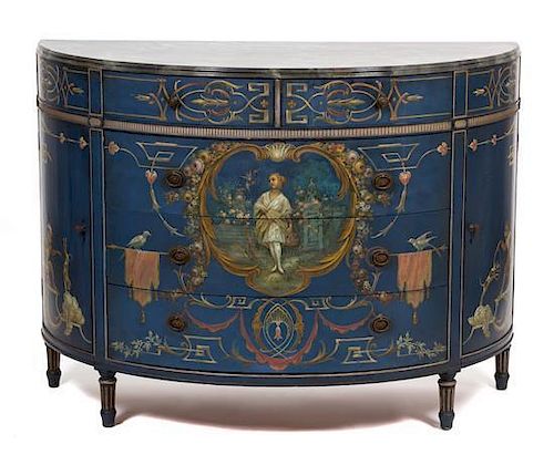 A Neoclassical Style Demilune Commode Height 36 1/2 x width 48 x depth 21 inches.