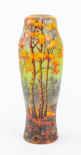 Daum Nancy Enameled Acid Etched Glass Vase, 1900