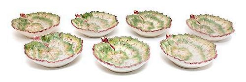 Six Portuguese Glazed Ceramic Leaf-form Bowls Length 7 inches.
