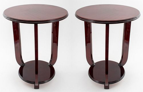 Art Deco Wooden Tripod Side Tables, Pair