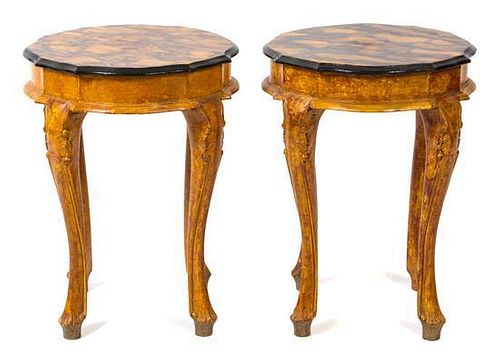 A Pair of Italian Faux Painted Occasional Tables Height 19 1/4 x diameter 14 3/4 inches.