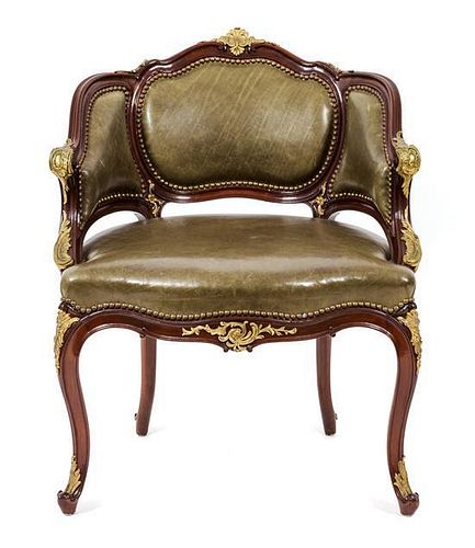 A Louis XV Style Mahogany Bergere Height 32 1/2 inches.