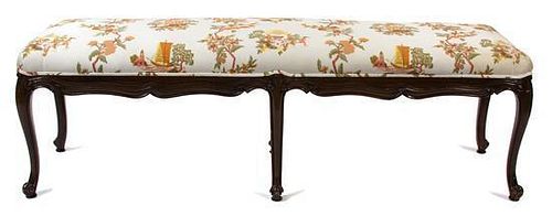 A Louis XV Style Carved Mahogany Bench Height 18 1/2 x length 60 x depth 18 inches.
