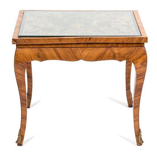 A Louis XV Style Walnut Veneered Occasional Table Height 16 1/4 x width 19 x depth 18 3/4 inches.
