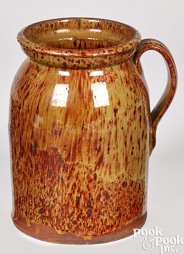 New England redware handled crock, 19th c.