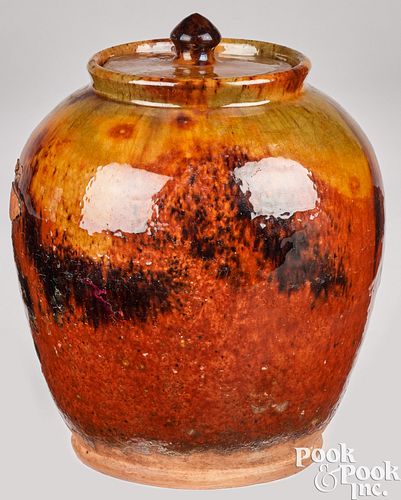 Bristol County, Massachusetts redware jar, cover