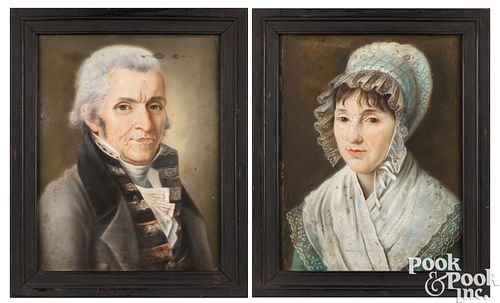 Pair of pastel portraits of a husband and wife