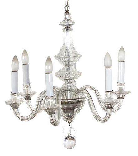A Baccarat Glass Six-Light Chandelier Height 25 x diameter 23 inches.