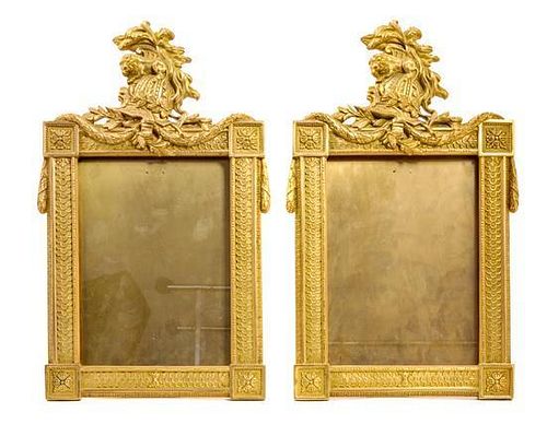 A Pair of French Empire Gilt Bronze Easel Back Frames Height 20 inches.