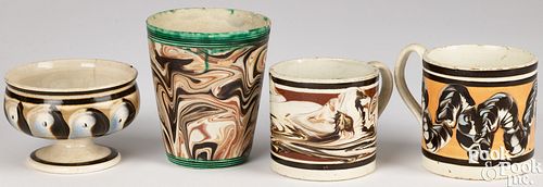 Four pieces of mocha pearlware, 19th c.