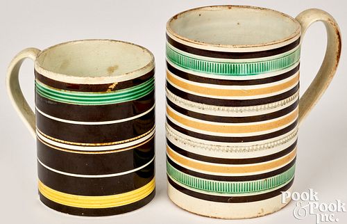 Two Mocha striped mugs, 19th c.