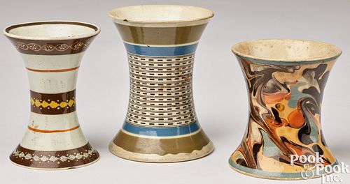 Three mocha spill vases, 19th c.