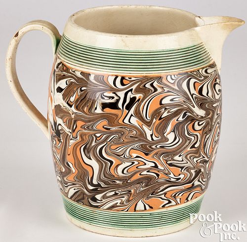 Large mocha marbleized pitcher, 19th c.