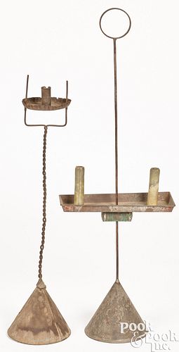 Two tin adjustable candlestands, early 19th c.