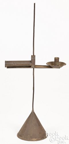 Unusual adjustable tin candlestand, early 19th c.