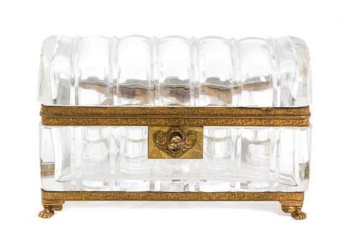 A French Gilt Bronze Mounted Molded Crystal Hinge Top Box Height 4 3/4 x length 7 1/4 inches.
