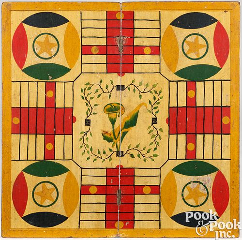 Painted parcheesi gameboard, late 19th c.