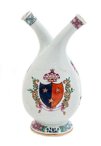 A Samson Armorial Porcelain Double-Spouted Bottle Height 8 inches.