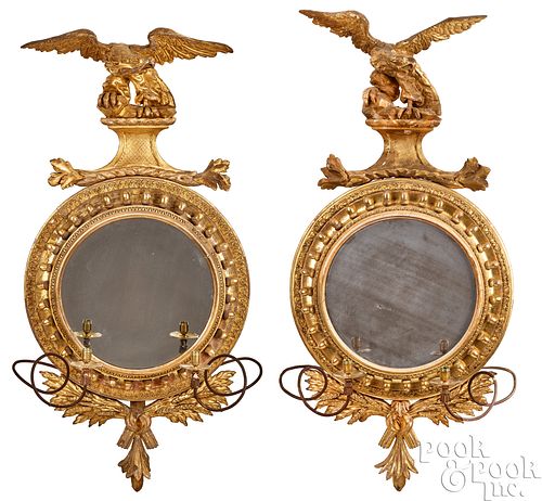 Two similar giltwood girandole mirrors, ca. 1800