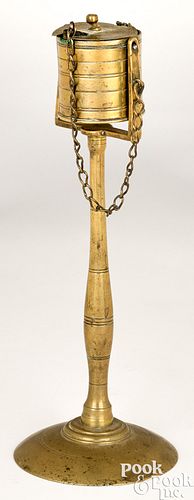Brass kettle lamp, pencil dated 1843