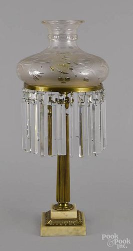 Brass and marble astral lamp, 19th c., with a cut glass shade, 29'' h.
