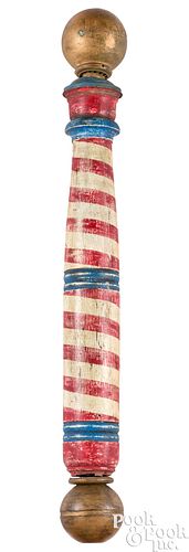 Turned and painted barber pole, late 19th c.