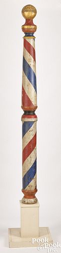 Turned and painted barber pole on stand, 19th c.