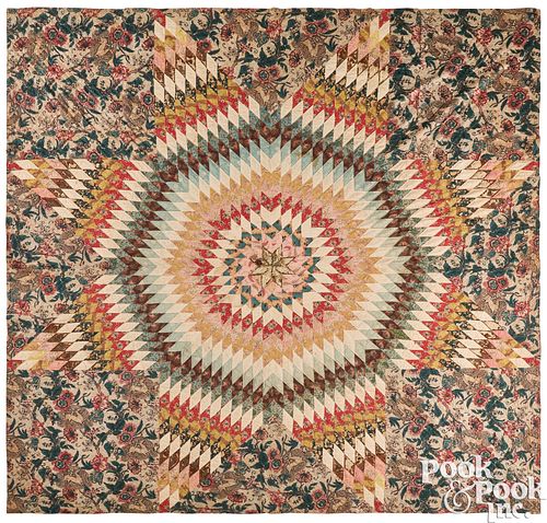 Chintz Lone Star quilt, early/mid 19th c.