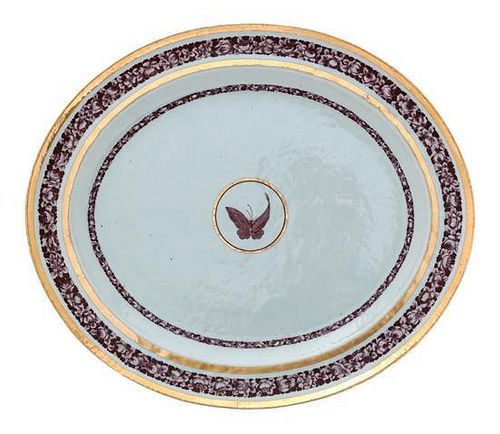 An English Lowestoft Porcelain Oval Platter Length 16 3/4 inches.